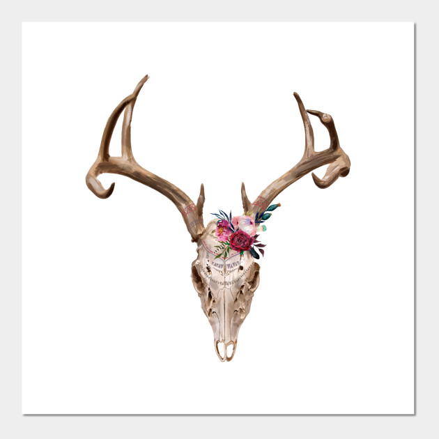 Deer skull with flowers Boho Deer Skull Death Flower Ethnic Posters